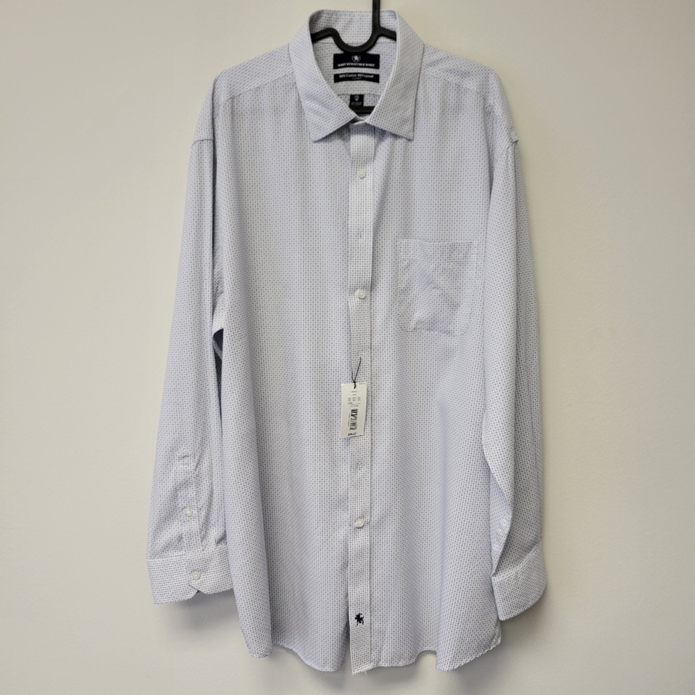 Hart Schaffner Marx Non Iron Dress Shirt Navy White 17 1/2 35
